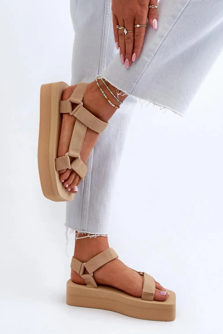 Sandały Damskie Na Platformie Beżowe Edireda