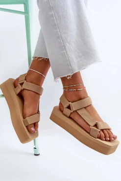 Sandały Damskie Na Platformie Beżowe Edireda