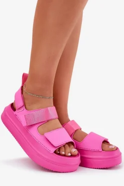 Sandały Damskie Na Platformie Z Rzepami Fuksja Nitepira