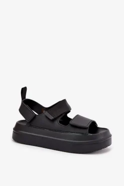 Sandały Damskie Na Platformie Z Rzepami Czarne Nitepira