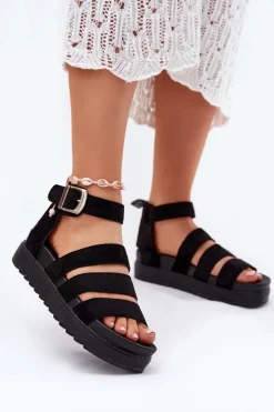 Sandały Damskie Na Platformie Z Paskami Czarne Nevidas