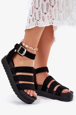 Sandały Damskie Na Platformie Z Paskami Czarne Nevidas