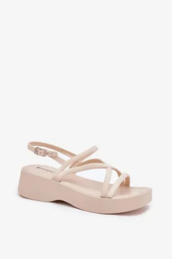 Sandały Damskie Na Platformie Z Paskami Jasnobeżowe Civara