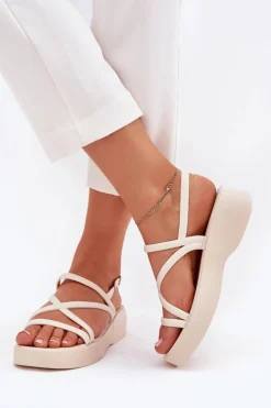 Sandały Damskie Na Platformie Z Paskami Jasnobeżowe Civara