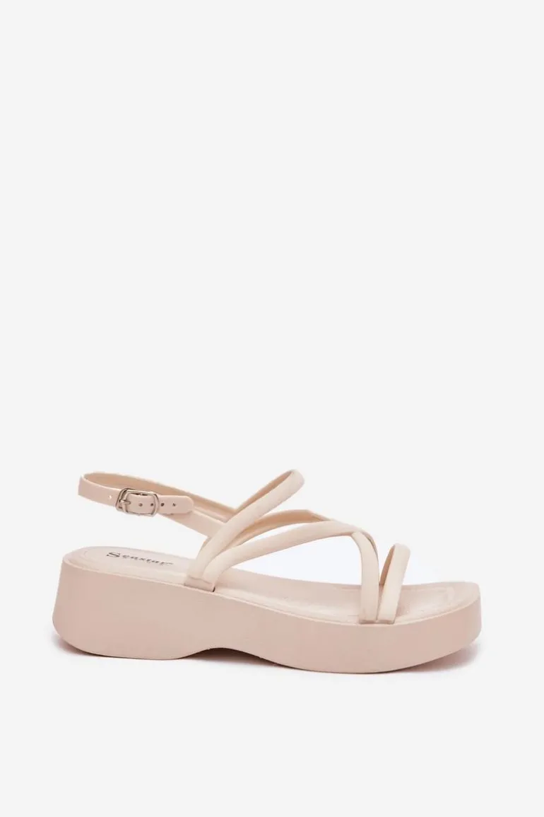 Sandały Damskie Na Platformie Z Paskami Jasnobeżowe Civara