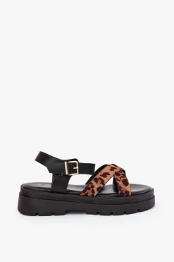 Sandały Damskie Na Platformie W Panterkę Brązowe Gevinniser