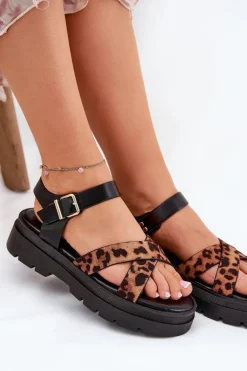 Sandały Damskie Na Platformie W Panterkę Brązowe Gevinniser