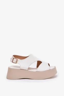 Sandały Damskie Na Platformie Eko Skórzane Białe Karonia