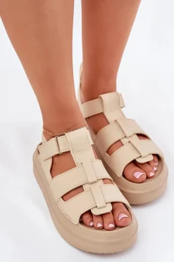 Sandały Damskie Na Platformie Beżowe Nitavelia