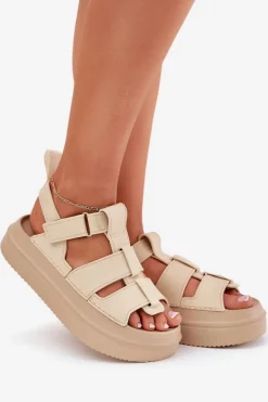Sandały Damskie Na Platformie Beżowe Nitavelia
