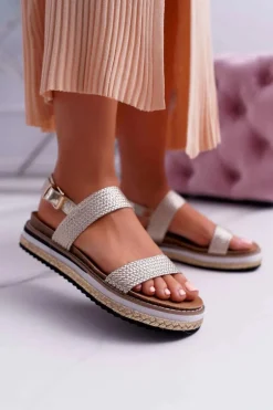 Sandały Damskie Na Platformie Espadryl Złote Sarabel