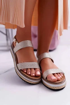 Sandały Damskie Na Platformie Espadryl Złote Sarabel