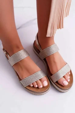 Sandały Damskie Na Platformie Espadryl Złote Sarabel