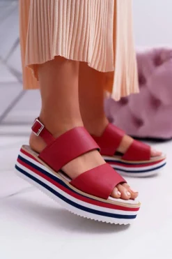 Sandały Damskie Na Platformie Czerwone Aurera