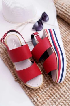 Sandały Damskie Na Platformie Czerwone Aurera