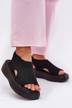 Sandały Damskie Na Platformie Czarne Kavira