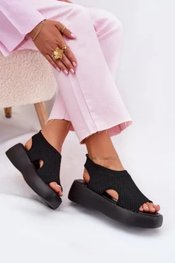 Sandały Damskie Na Platformie Czarne Kavira