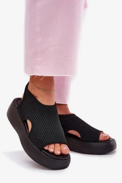 Sandały Damskie Na Platformie Czarne Kavira