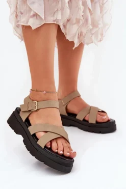 Sandały Damskie Na Platformie Z Eko Skóry Khaki Gevinniser