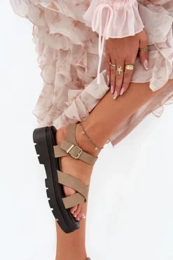 Sandały Damskie Na Platformie Z Eko Skóry Khaki Gevinniser