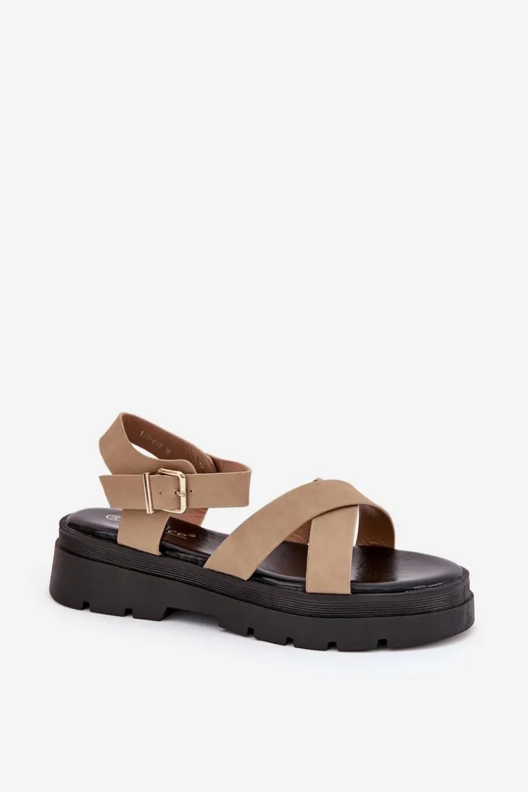 Sandały Damskie Na Platformie Z Eko Skóry Khaki Gevinniser