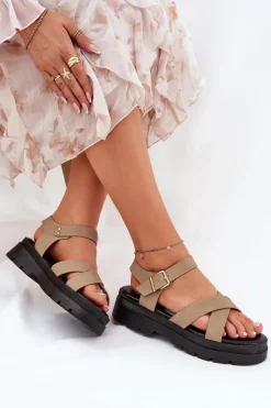 Sandały Damskie Na Platformie Z Eko Skóry Khaki Gevinniser