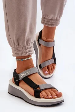 Sandały Damskie Na Platformie I Koturnie Big Star NN274A054 Szare