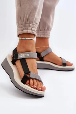 Sandały Damskie Na Platformie I Koturnie Big Star NN274A054 Szare