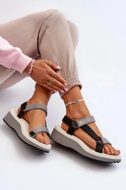 Sandały Damskie Na Platformie I Koturnie Big Star NN274A054 Szare