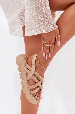 Sandały Damskie Na Platformie Z Paskami Beżowe Filamira