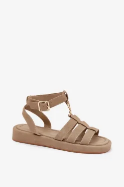 Sandały Damskie Na Platformie Ze Złotym Detalem Khaki Kartia