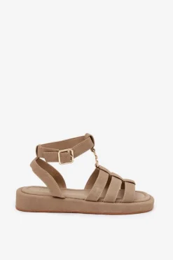 Sandały Damskie Na Platformie Ze Złotym Detalem Khaki Kartia