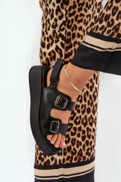 Sandały Damskie Na Platformie I Koturnie Z Klamrami Czarne Genorre