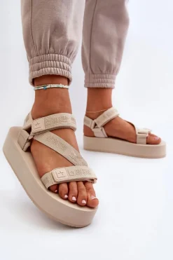 Sandały Damskie Na Platformie Big Star NN274A528 Beżowe
