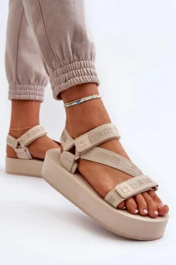 Sandały Damskie Na Platformie Big Star NN274A528 Beżowe