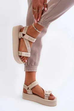 Sandały Damskie Na Platformie Big Star NN274A528 Beżowe