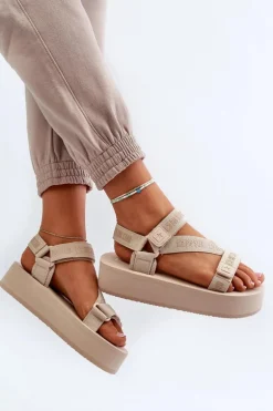 Sandały Damskie Na Platformie Big Star NN274A528 Beżowe
