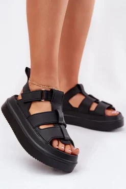 Sandały Damskie Na Platformie Czarne Nitavelia