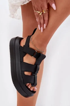 Sandały Damskie Na Platformie Czarne Nitavelia