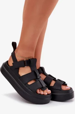 Sandały Damskie Na Platformie Czarne Nitavelia