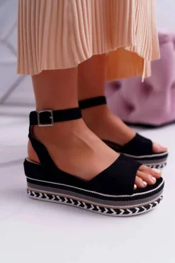 Sandały Damskie Na Platformie Czarne Arielle