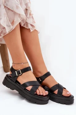 Sandały Damskie Na Platformie Z Eko Skóry Czarne Gevinniser