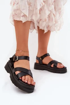Sandały Damskie Na Platformie Z Eko Skóry Czarne Gevinniser