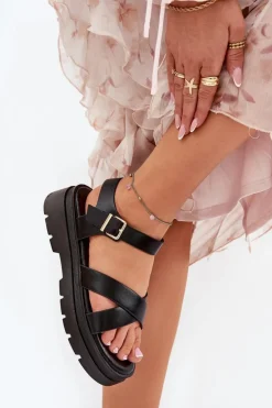 Sandały Damskie Na Platformie Z Eko Skóry Czarne Gevinniser