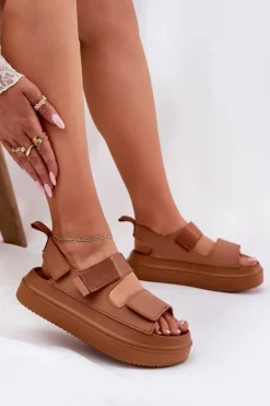 Sandały Damskie Na Platformie Z Rzepami Camel Nitepira