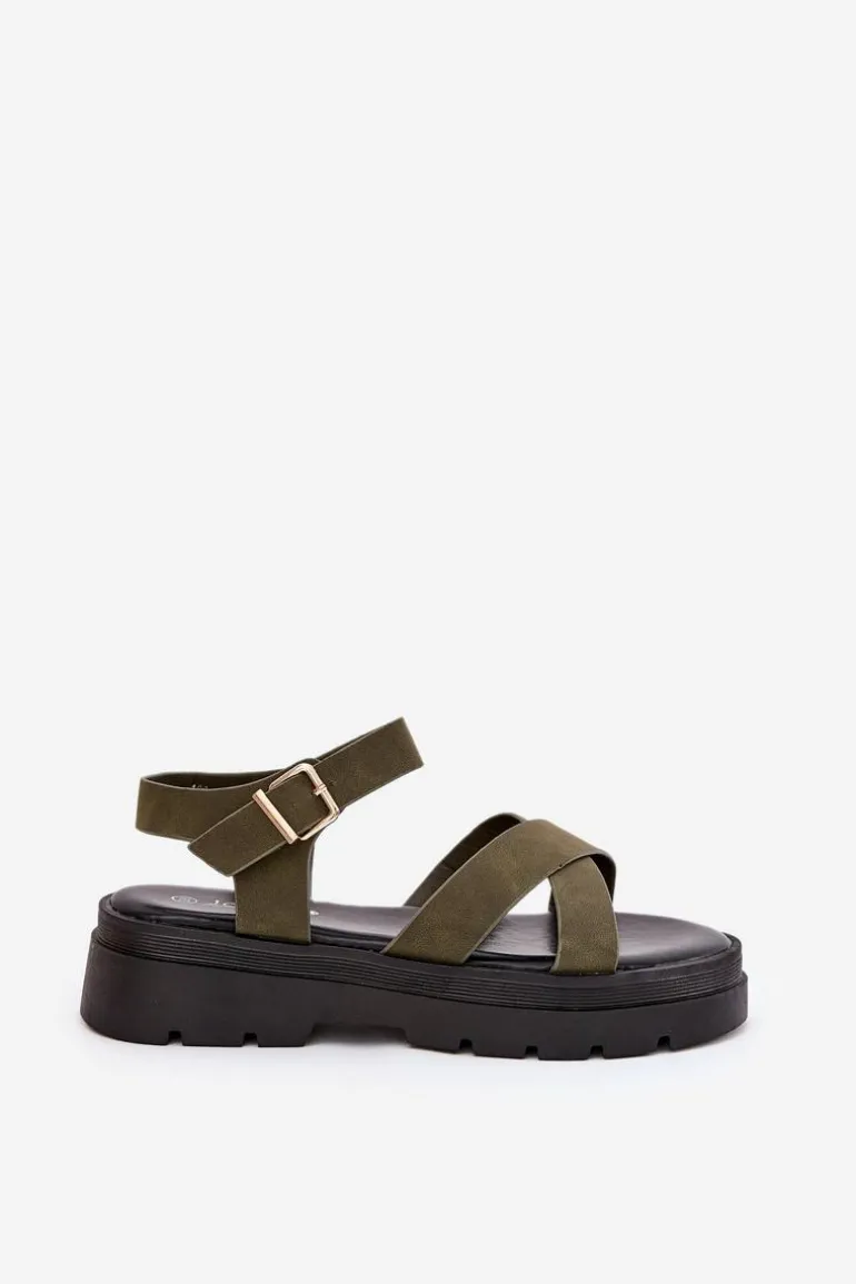 Sandały Damskie Na Platformie Z Eko Skóry Ciemnozielone Gevinniser
