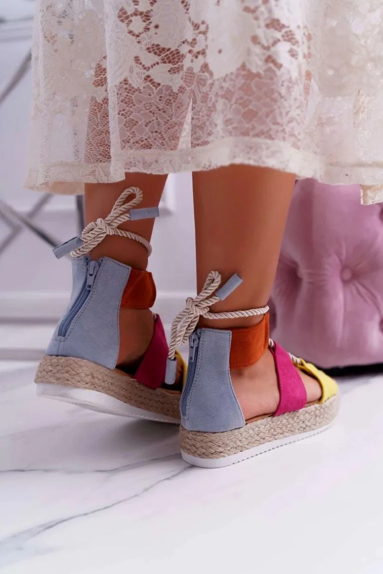 Sandały Damskie na Platformie Zamszowe Wielokolorowe Ergola