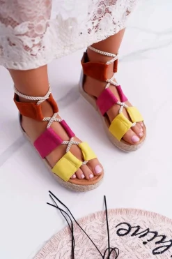 Sandały Damskie na Platformie Zamszowe Wielokolorowe Ergola