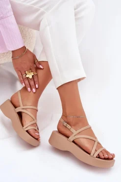 Sandały Damskie Na Platformie Z Paskami Beżowe Civara