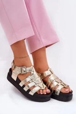 Sandały Damskie Na Platformie Z Klamrami Złote Atarafas